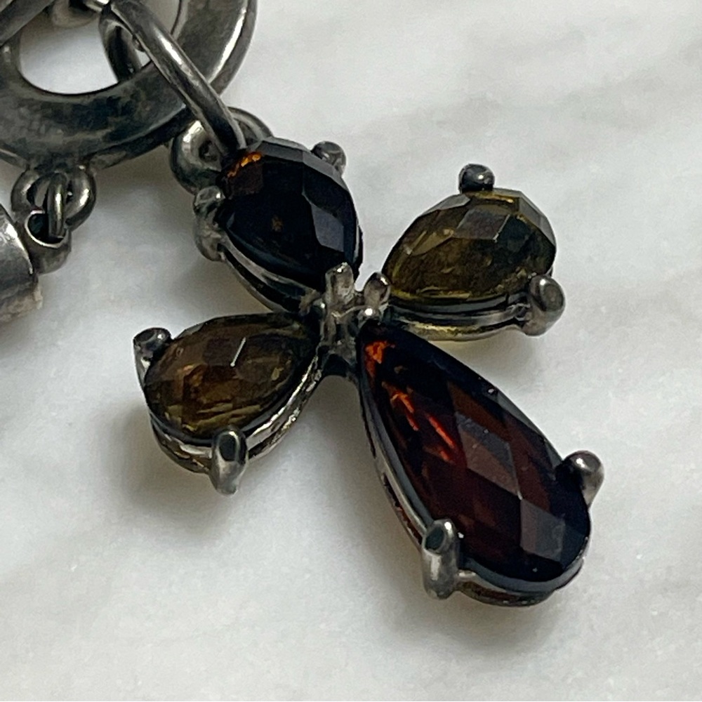 Smoky Topaz Cross Bracelet w/twisted green silk cord & .925 silver toggle clasp - Picture 4 of 8